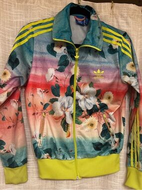 Adidas x Farm Rio Rare Floralina Neon Floral Track Jacket Multicolor Size 12